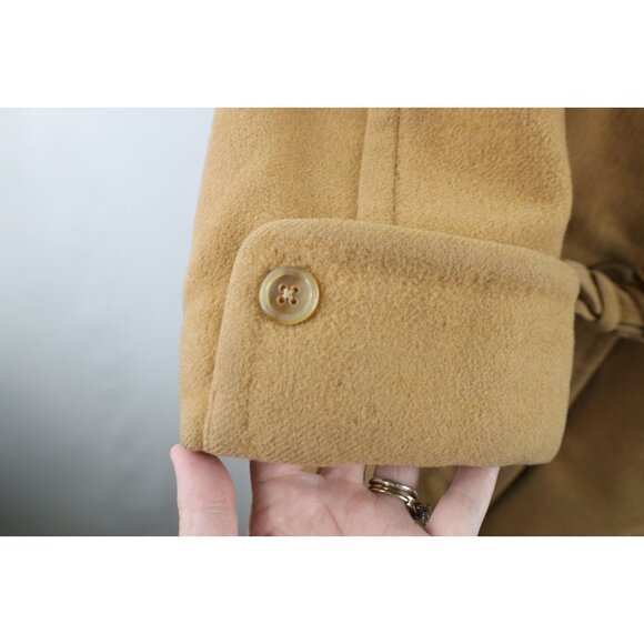 Vtg 40s Aquascutum Womens Large Distressed Wool Overcoat Jacket Beige England - Picture 12 of 16